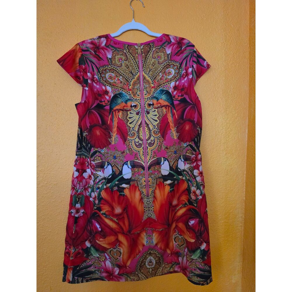 Ted Baker Aalia dress US Size 12 printed Tucan on pink